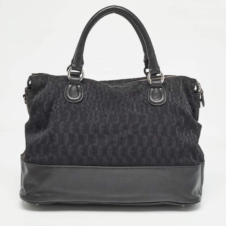 Pre Owned Aigner Black Monogram Canvas and Leather Front Pocket Tote