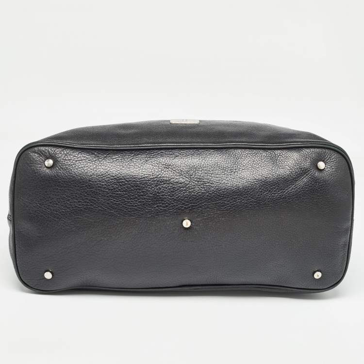 Pre Owned Aigner Black Monogram Canvas and Leather Front Pocket Tote
