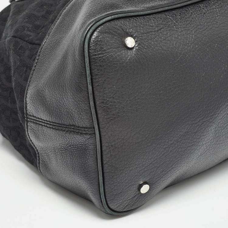 Pre Owned Aigner Black Monogram Canvas and Leather Front Pocket Tote
