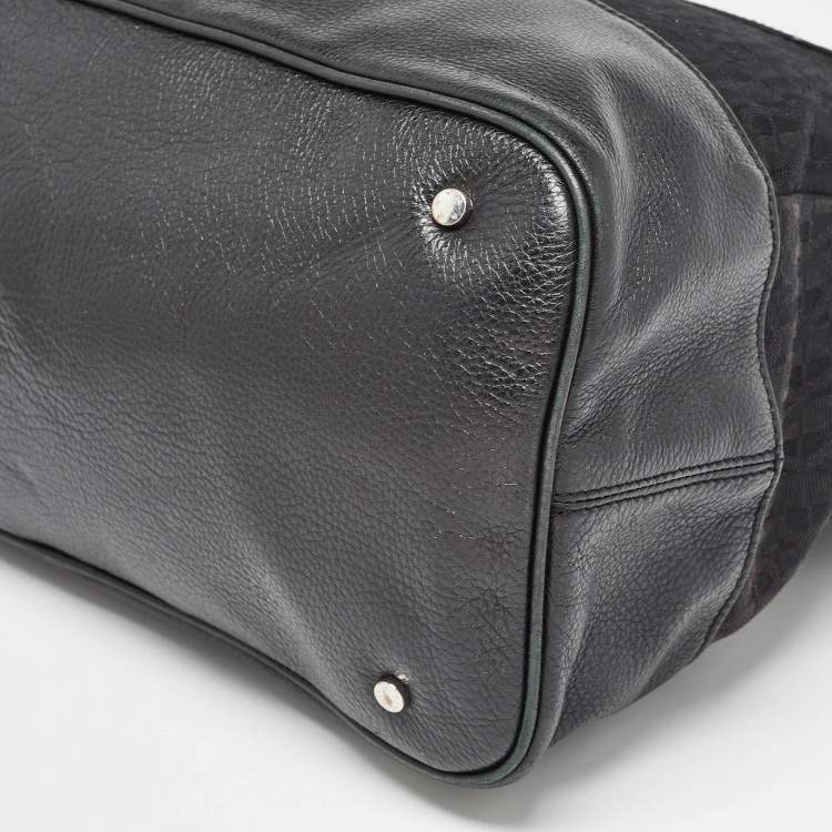 Pre Owned Aigner Black Monogram Canvas and Leather Front Pocket Tote