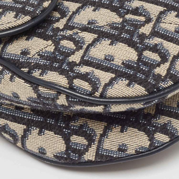 Pre Owned Dior Navy Blue Oblique Canvas and Leather Mini Saddle Bag