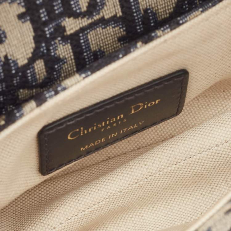 Pre Owned Dior Navy Blue Oblique Canvas and Leather Mini Saddle Bag