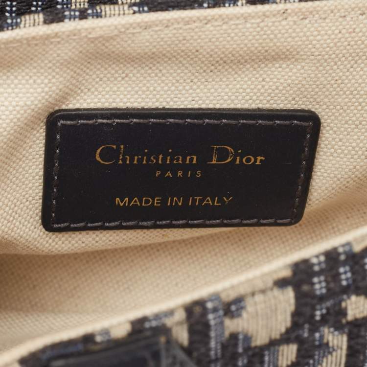 Pre Owned Dior Navy Blue Oblique Canvas and Leather Mini Saddle Bag