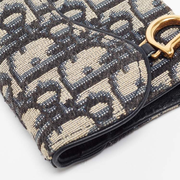 Pre Owned Dior Blue Oblique Canvas Saddle Flap Card Holder