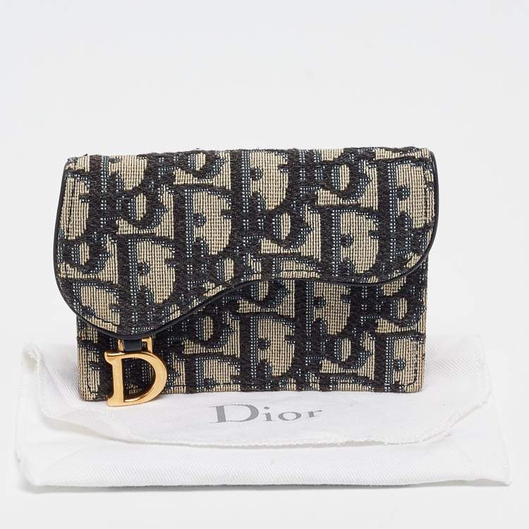 Pre Owned Dior Blue Oblique Canvas Saddle Flap Card Holder