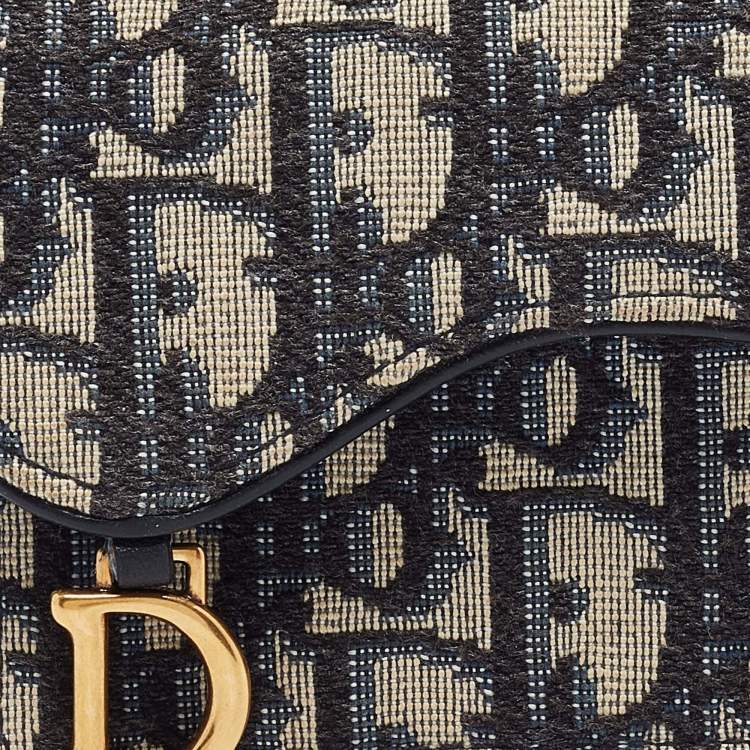 Pre Owned Dior Blue Oblique Canvas Saddle Flap Card Holder