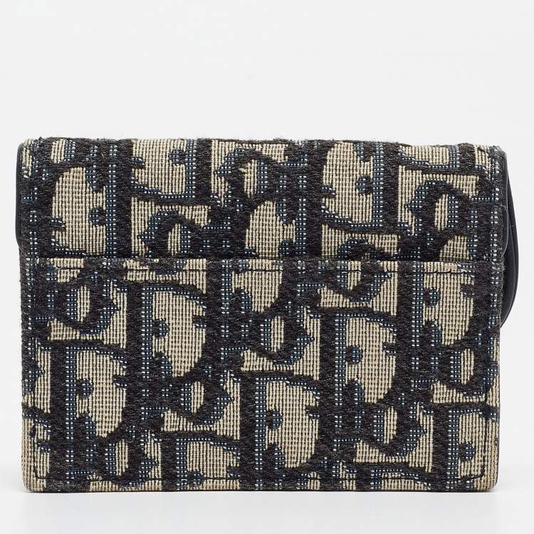 Pre Owned Dior Blue Oblique Canvas Saddle Flap Card Holder