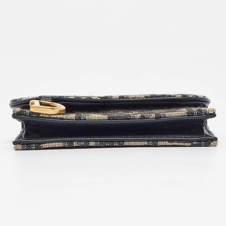 Pre Owned Dior Blue Oblique Canvas Saddle Flap Card Holder