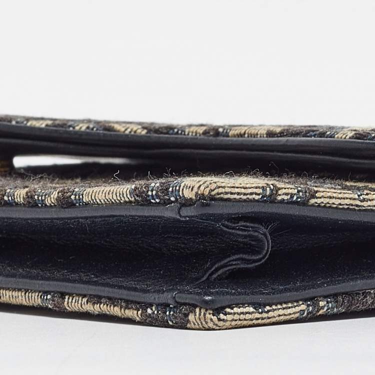 Pre Owned Dior Blue Oblique Canvas Saddle Flap Card Holder