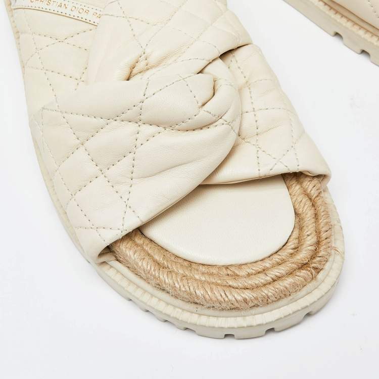 Pre Owned Dior Cream Quilted Leather D-Twist Espadrille Flat Slides Size 38.5