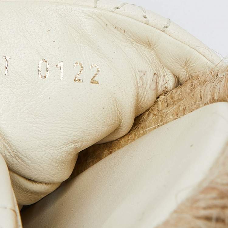 Pre Owned Dior Cream Quilted Leather D-Twist Espadrille Flat Slides Size 38.5