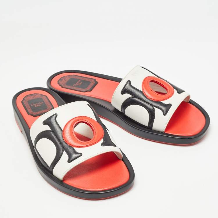 Pre Owned Dior Tricolor Leather Marina Slides Size 37