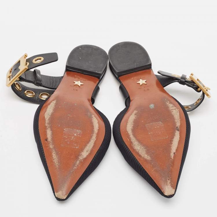Pre Owned Dior Black Technical Fabric and Leather D-Dior Flat Mules Size 38.5