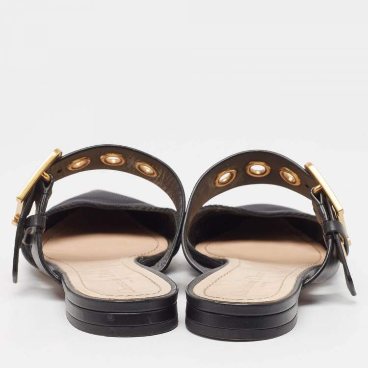 Pre Owned Dior Black Technical Fabric and Leather D-Dior Flat Mules Size 38.5