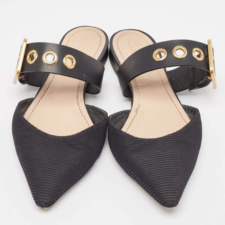 Pre Owned Dior Black Technical Fabric and Leather D-Dior Flat Mules Size 38.5