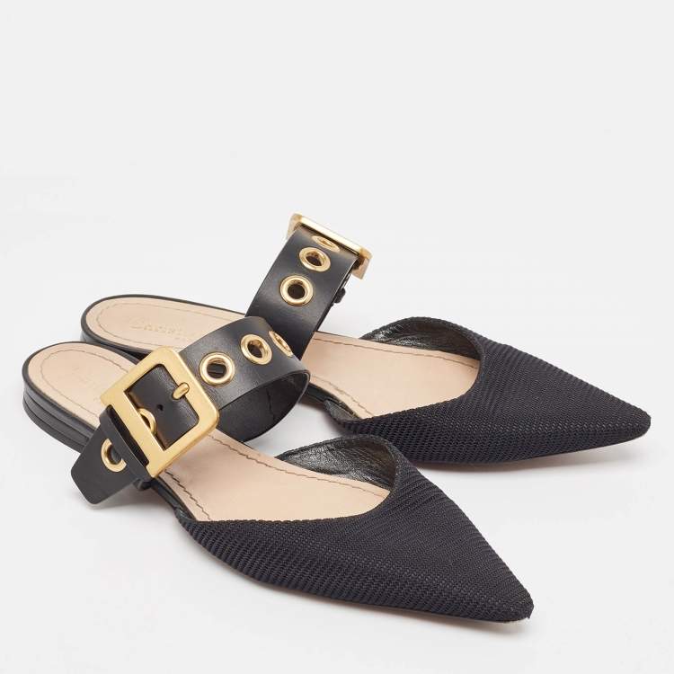 Pre Owned Dior Black Technical Fabric and Leather D-Dior Flat Mules Size 38.5