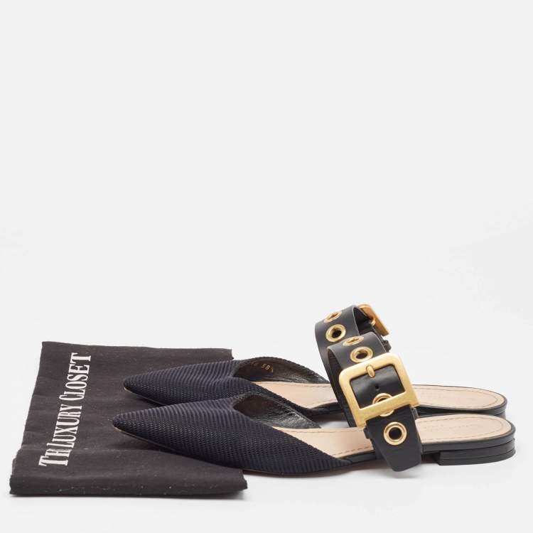 Pre Owned Dior Black Technical Fabric and Leather D-Dior Flat Mules Size 38.5