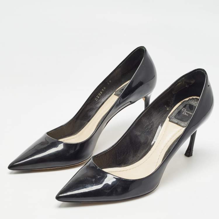 Pre Owned Dior Black Patent Leather Pointed Toe Pumps Size 38