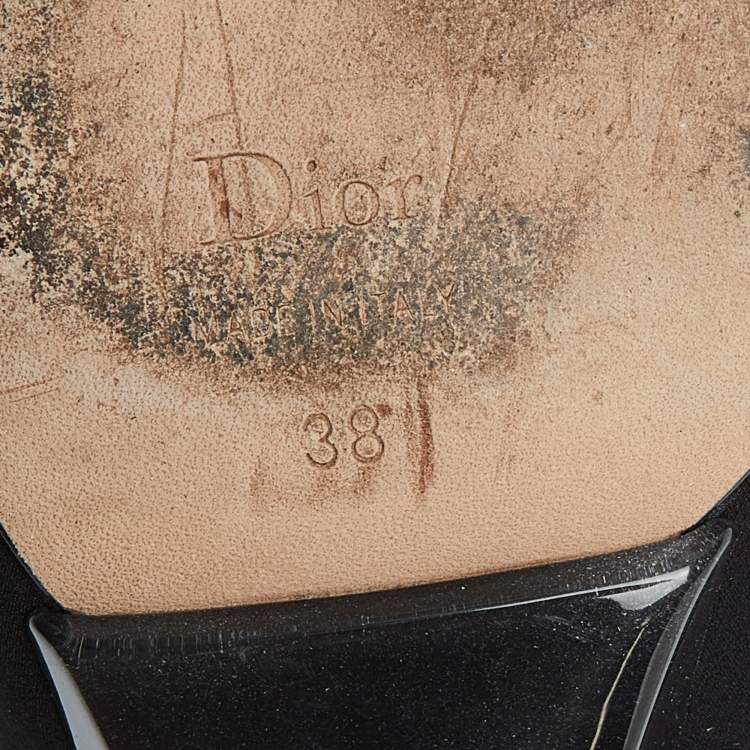 Pre Owned Dior Black Neoprene Lucite Etoile Ankle Wrap Wedge Pumps Size 38