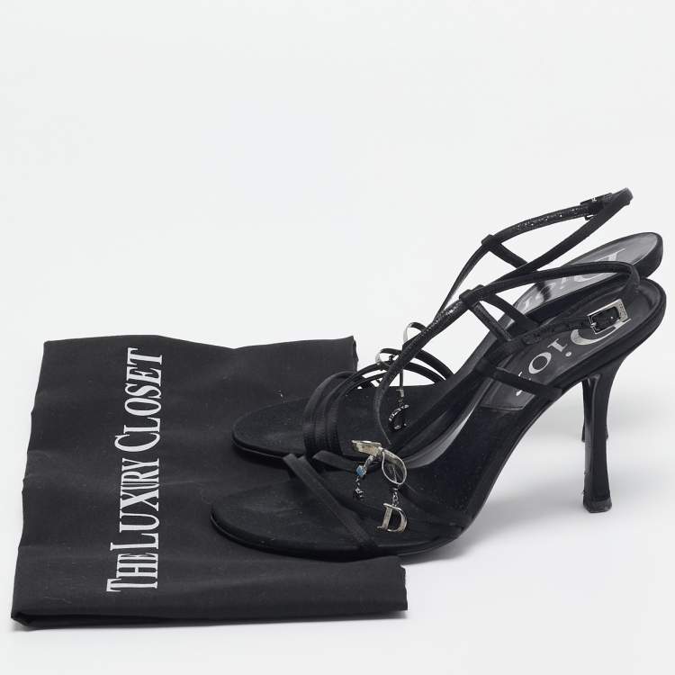 Pre Owned Dior Black Satin Bow Slingback Sandals Size 36.5