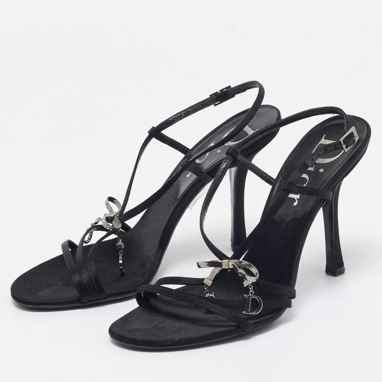 Pre Owned Dior Black Satin Bow Slingback Sandals Size 36.5