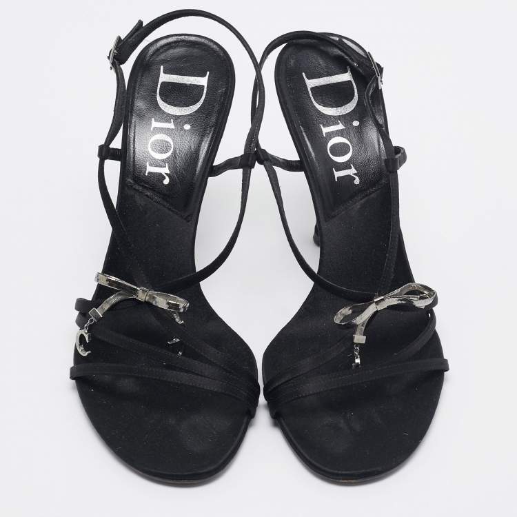 Pre Owned Dior Black Satin Bow Slingback Sandals Size 36.5