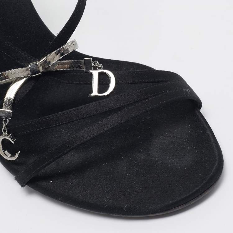 Pre Owned Dior Black Satin Bow Slingback Sandals Size 36.5