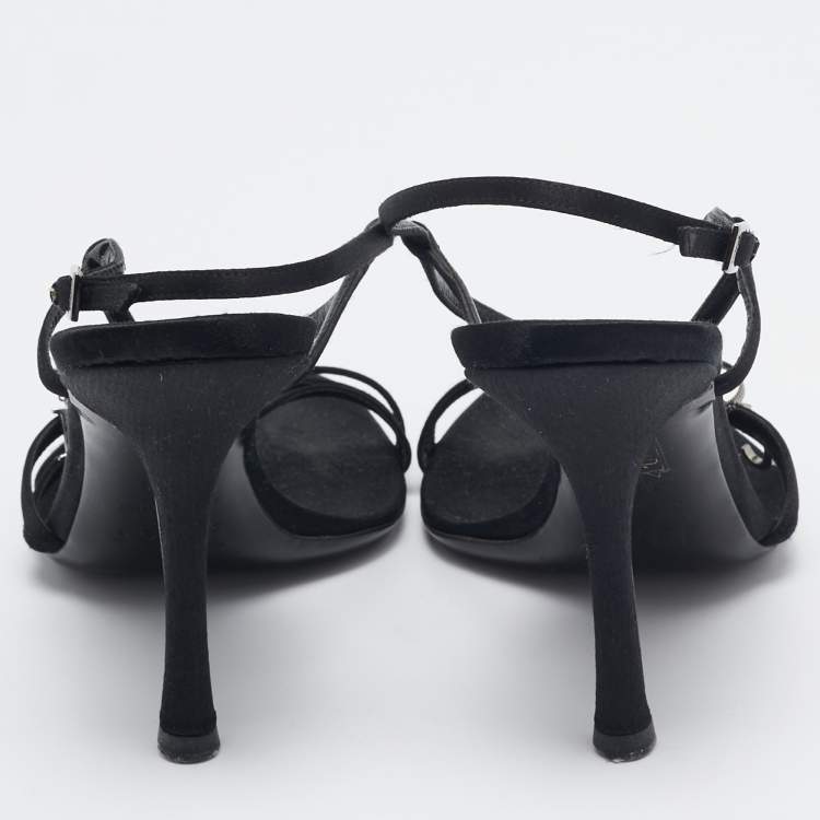 Pre Owned Dior Black Satin Bow Slingback Sandals Size 36.5