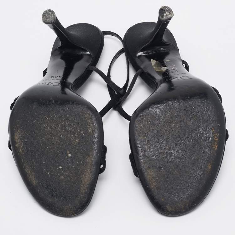 Pre Owned Dior Black Satin Bow Slingback Sandals Size 36.5