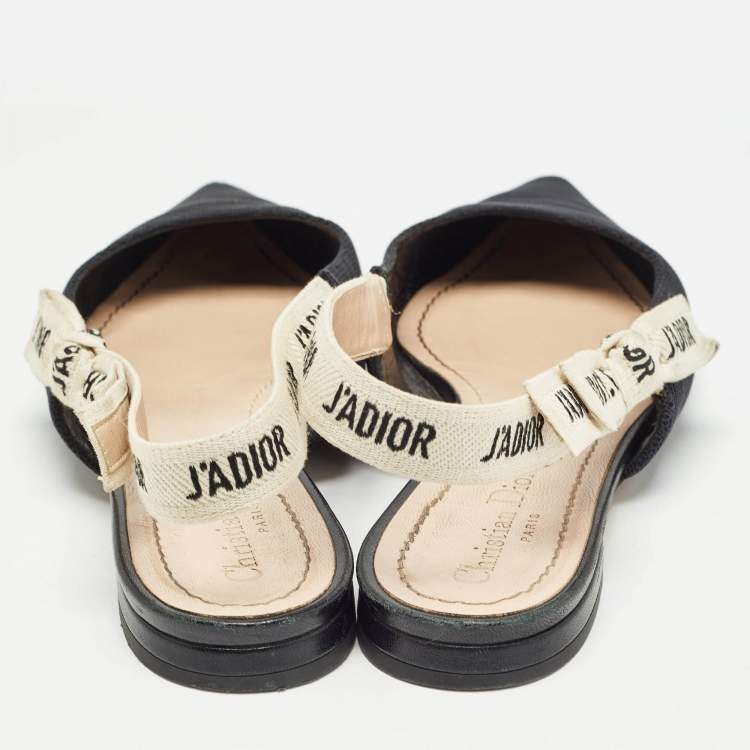 Pre Owned Dior Black/White Fabric J'Adior Slingback Flats Size 39.5