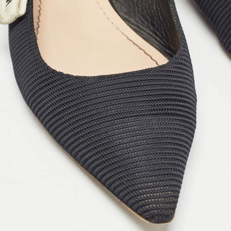 Pre Owned Dior Black/White Fabric J'Adior Slingback Flats Size 39.5