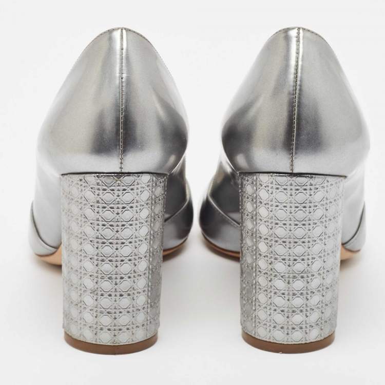 Pre Owned Dior Silver Leather Crisscross Cannage Heel Peep Toe Pumps Size 37