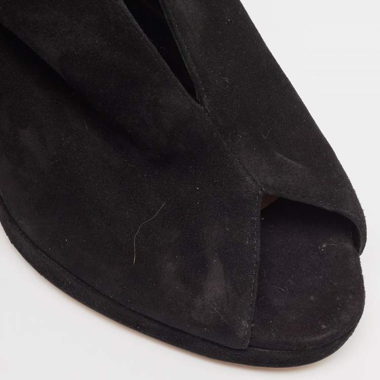 Pre Owned Dior Black Suede Wedge Lace Up Sandals Size 37