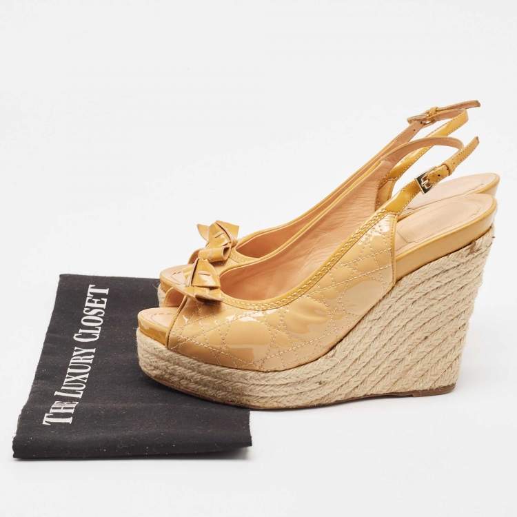 Pre Owned Dior Brown Patent Bow Accents Espadrilles Size 40.5
