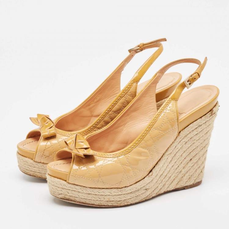 Pre Owned Dior Brown Patent Bow Accents Espadrilles Size 40.5