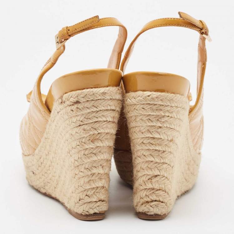Pre Owned Dior Brown Patent Bow Accents Espadrilles Size 40.5