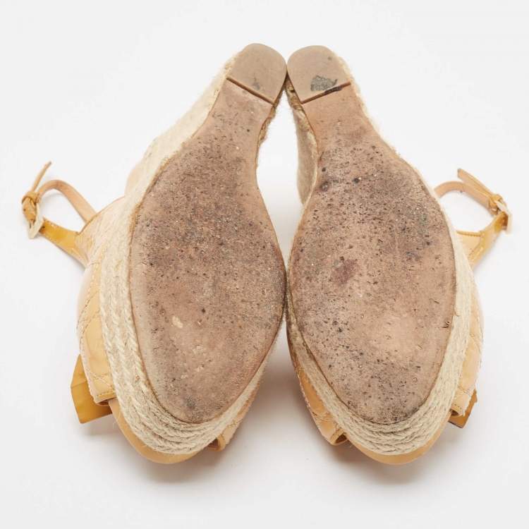 Pre Owned Dior Brown Patent Bow Accents Espadrilles Size 40.5