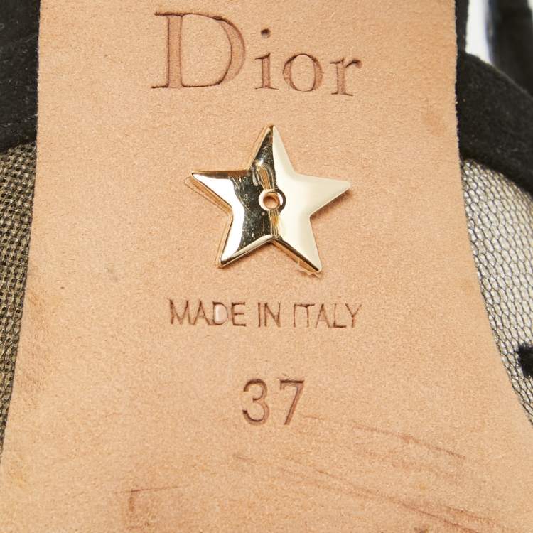 Pre Owned Dior Beige/Black Mesh and Suede J'Adior Slingback Pumps Size 37