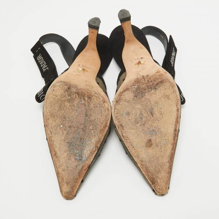 Pre Owned Dior Beige/Black Mesh and Suede J'Adior Slingback Pumps Size 37