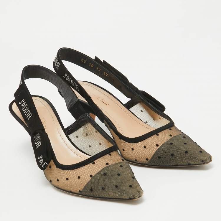 Pre Owned Dior Beige/Black Mesh and Suede J'Adior Slingback Pumps Size 37