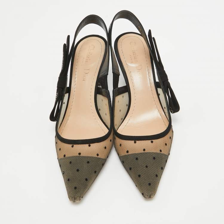 Pre Owned Dior Beige/Black Mesh and Suede J'Adior Slingback Pumps Size 37