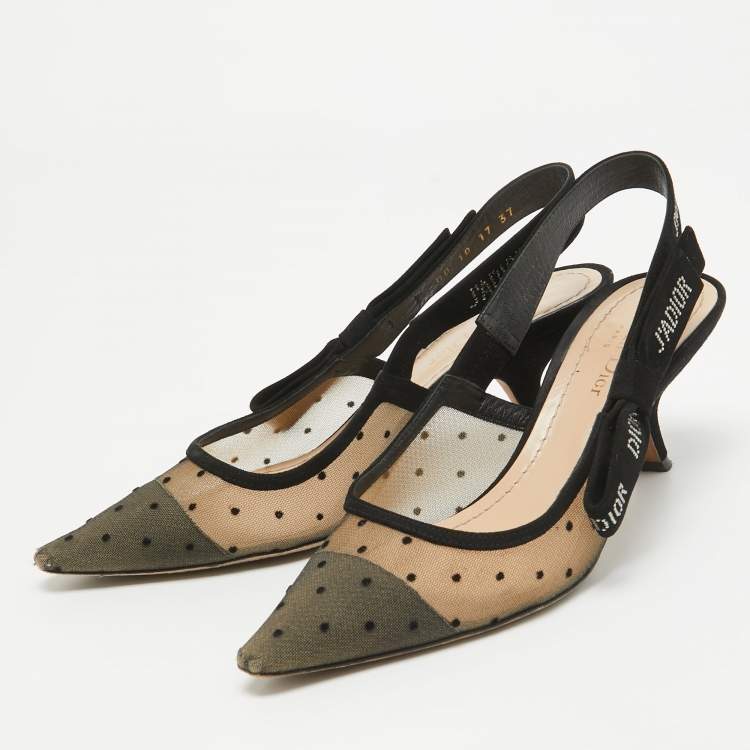 Pre Owned Dior Beige/Black Mesh and Suede J'Adior Slingback Pumps Size 37