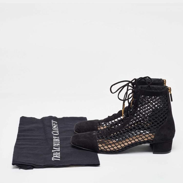 Pre Owned Dior Black Mesh and Suede Naughtily-D Boots Size 37.5