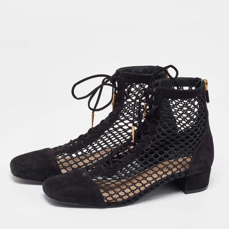 Pre Owned Dior Black Mesh and Suede Naughtily-D Boots Size 37.5