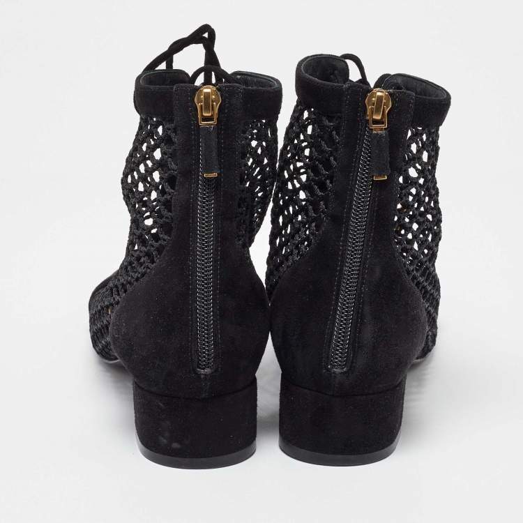 Pre Owned Dior Black Mesh and Suede Naughtily-D Boots Size 37.5