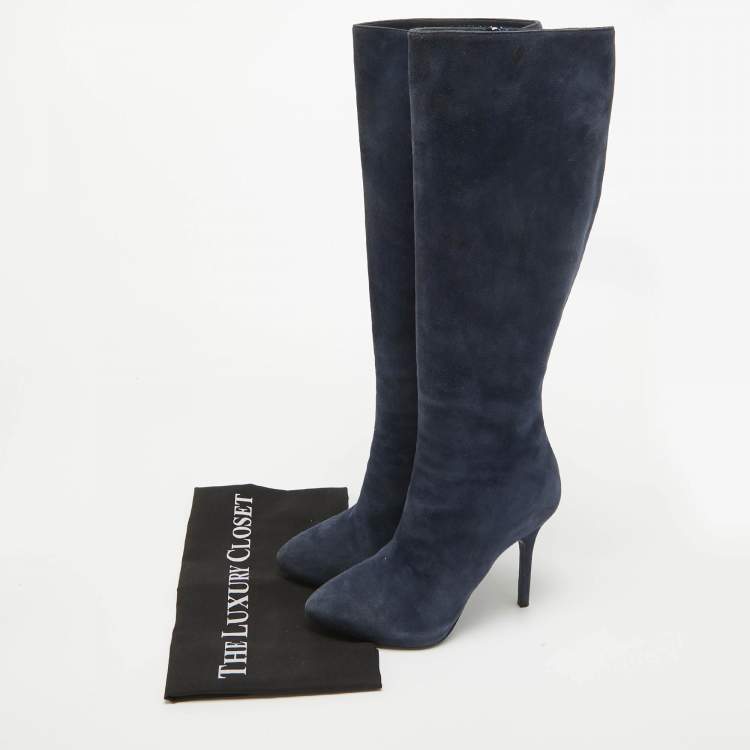 Pre Owned Dior Blue Suede Knee Length Boots Size 37