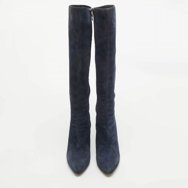 Pre Owned Dior Blue Suede Knee Length Boots Size 37