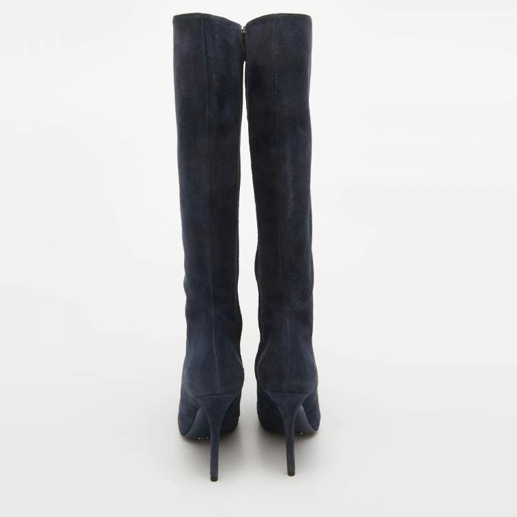 Pre Owned Dior Blue Suede Knee Length Boots Size 37