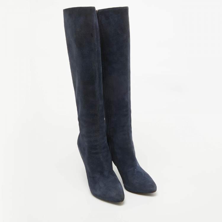 Pre Owned Dior Blue Suede Knee Length Boots Size 37