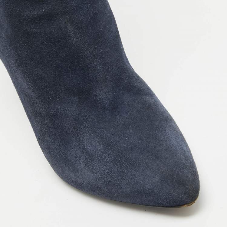 Pre Owned Dior Blue Suede Knee Length Boots Size 37